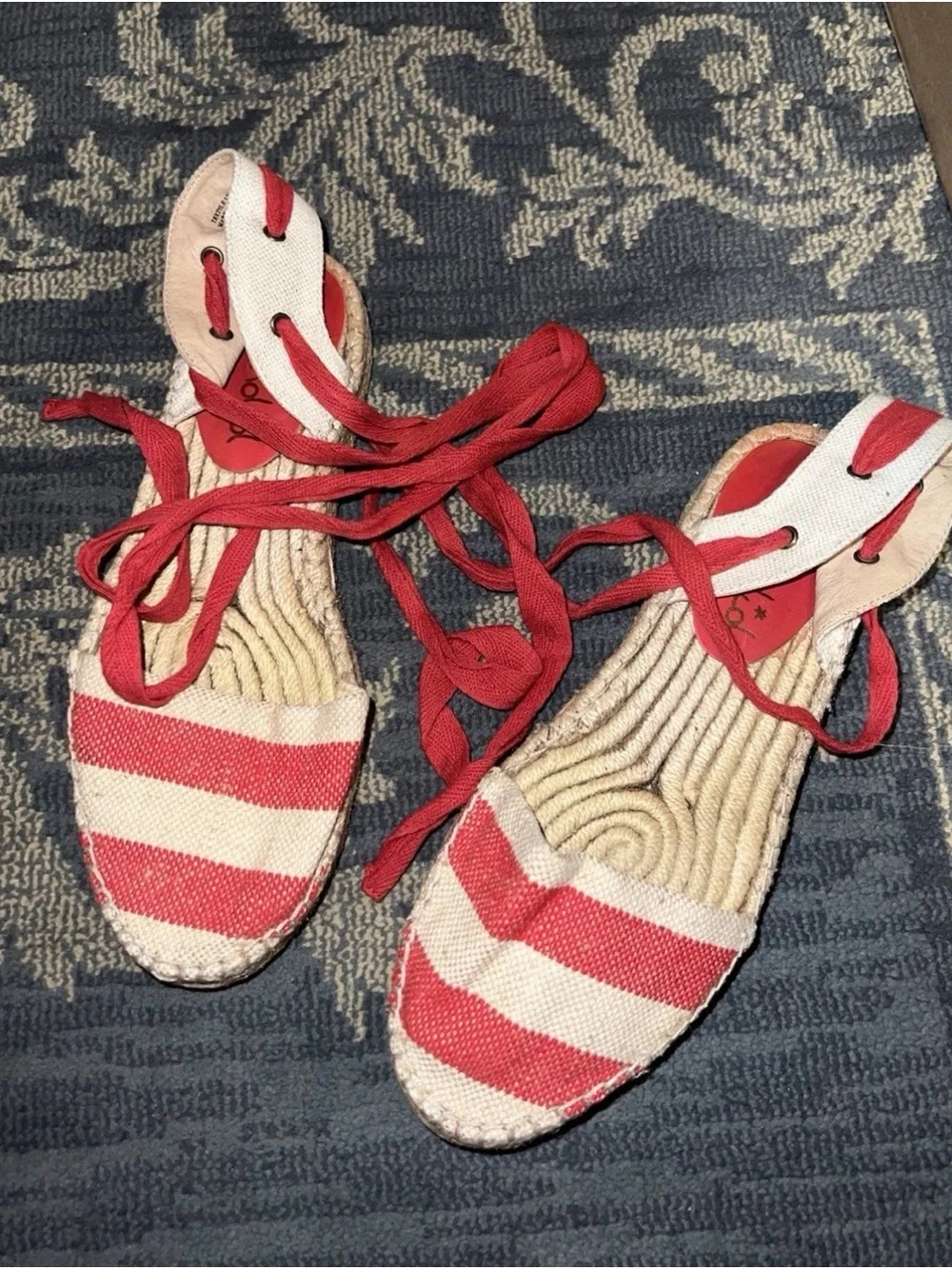 Splendid Women’s Red Cream Stripe Espadrille Lace Up Sandal Size 37
